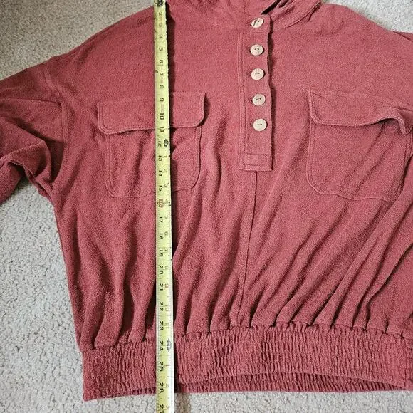 Free People Beach Sail Away Hoodie Pullover Oversize Rust Terrycloth Medium - Picture 8 of 9